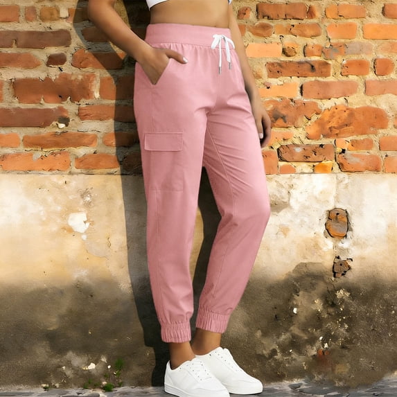 gbyLJF Women's Joggers Solid Color Athletic Travel Running Hiking Long Pants with Pockets Lightweight Trousers