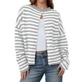 thumbnail image 1 of gbyLJF Women's Knitted Cardigan Striped Long Sleeve Button Down Sweaters Soft Comfy Open Front Round Neck Blouse, 1 of 2