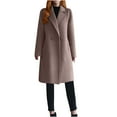 thumbnail image 1 of gbyLJF Women's Lapel Woolen Coat Solid Color Long Casual Cardigans Coats Fall/Winter Overcoat Jackets with Pockets, 1 of 5