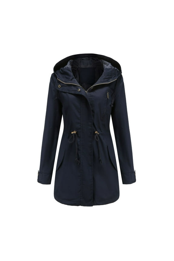 Women's Lightweight Jackets Anorak Utility Drawstring Waist Hoodie Zip Up Coat Jacket for Outdoor Hiking Navy XL