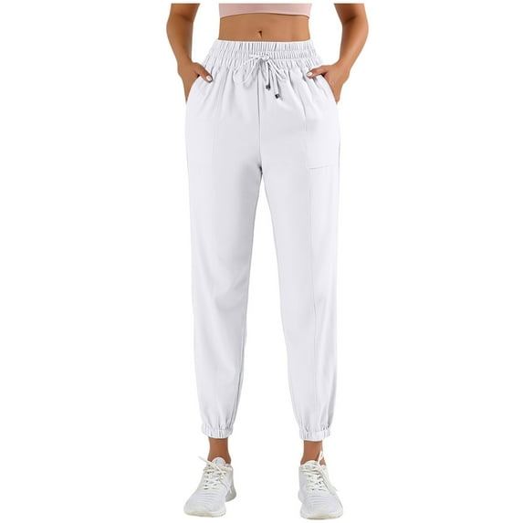 gbyLJF Women's Lightweight Joggers Outdoor Hiking Running Pants Athletic Workout Track Casual with Pockets White XL