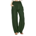 thumbnail image 1 of gbyLJF Women's Linen Palazzo Pants Fall Flowy Wide Leg Beach Pants with Pockets Elastic Waist Yoga Pants for Women Army Green L, 1 of 7