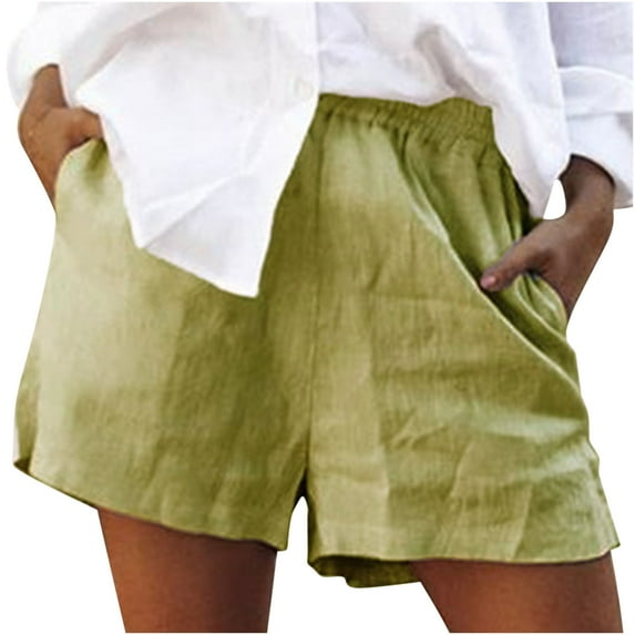 gbyLJF Women's Linen Shorts 2024 Summer High Waist Casual Shorts Comfy Drawstring Loose Fit Workout Shorts with Pockets Green M