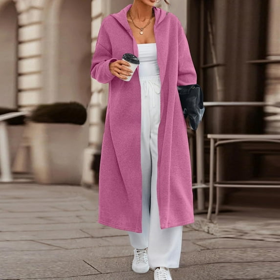 gbyLJF Women's Long Hooded Cardigan Soft Comfortable Solid Color Coats Fall Winter Lightweight Casual Overcoats with Pockets