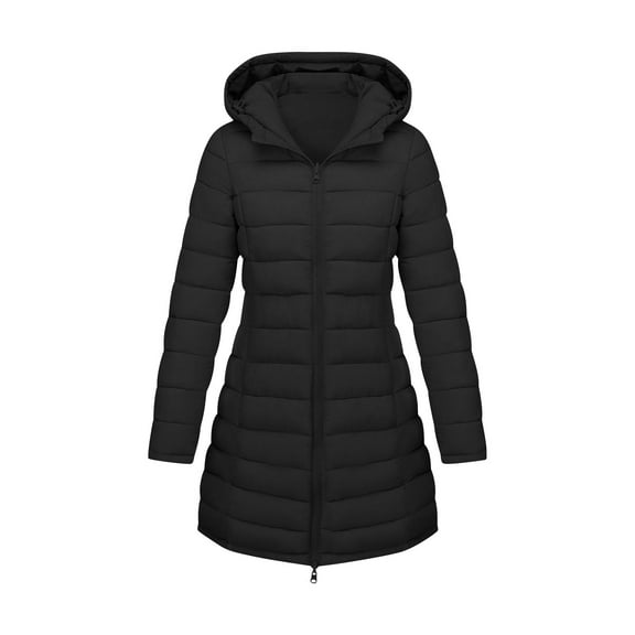 gbyLJF Women's Long Puffer Jacket Solid Color Full Zip Warm Down Jackets Casual Long Sleeve Hooded Padded Jacket Winter Coat