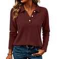 thumbnail image 1 of gbyLJF Women's Long Sleeve Collared Shirt Fall V Neck Button Down Business Tops Casual Work Basic Golf Tee, 1 of 8