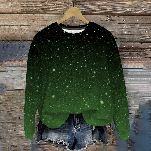 gbyLJF Women's Long Sleeve Tops Cute Gradient Printed Round Neck Sweater Casual Loose Fit Lightweight Pullover Shirts