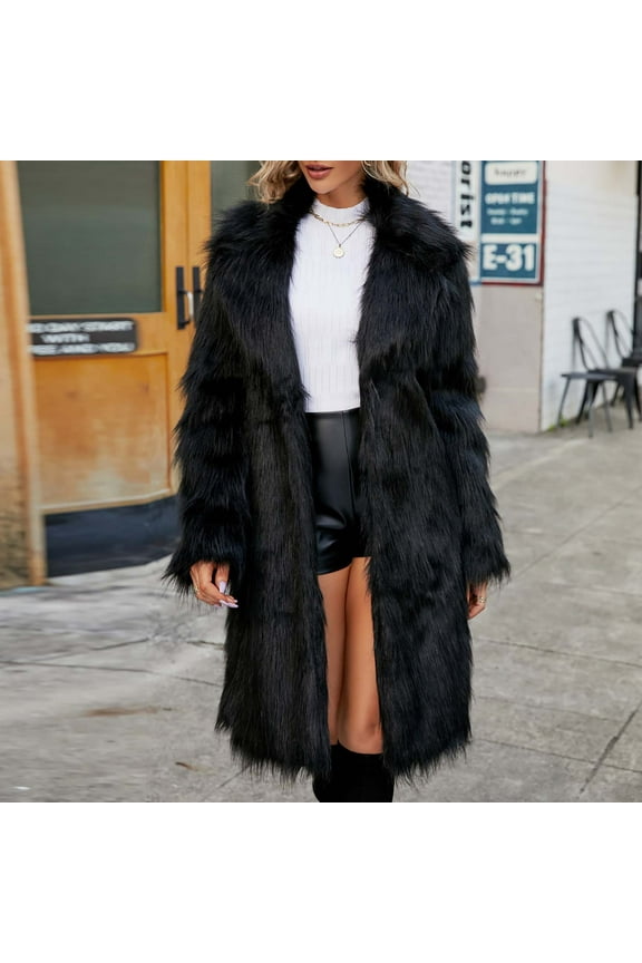 Women's Luxury Faux Fur Coat Jacket Winter Warm Long Coats Outerwear Cardigan Ladies Street Clothes A01_Black XXL