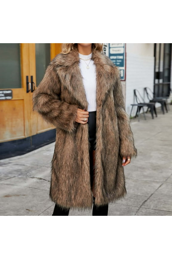 Women's Luxury Faux Fur Coat Jacket Winter Warm Long Coats Outerwear Cardigan Ladies Street Clothes A01_Coffee S