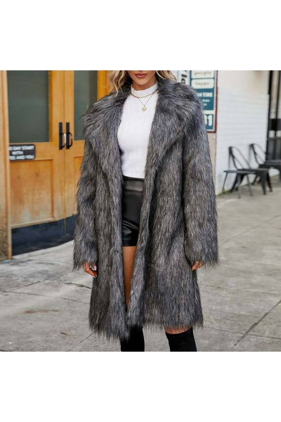 Women's Luxury Faux Fur Coat Jacket Winter Warm Long Coats Outerwear Cardigan Ladies Street Clothes A01_Dark Gray S
