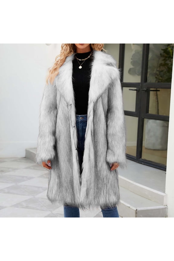 Women's Luxury Faux Fur Coat Jacket Winter Warm Long Coats Outerwear Cardigan Ladies Street Clothes A01_Gray L