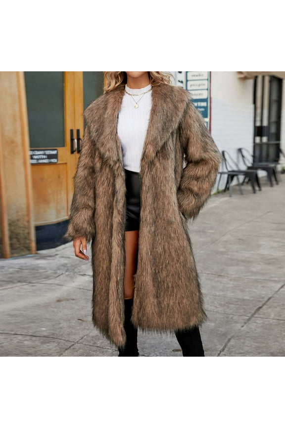 Women's Luxury Faux Fur Coat Jacket Winter Warm Long Coats Outerwear Cardigan Ladies Street Clothes A03_Brown M