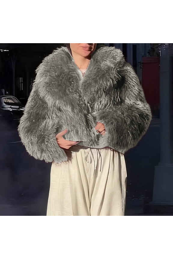 Women's Luxury Faux Fur Coat Solid Color Fuzzy Long Sleeve Jackets Warm Winter Outerwear Cardigan