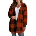 thumbnail image 1 of gbyLJF Women's Mid-Length Plaid Fuzzy Cardigan Open Front Cozy Fleece Jacket Fall Winter Warm Checked Coat with Hood, 1 of 7