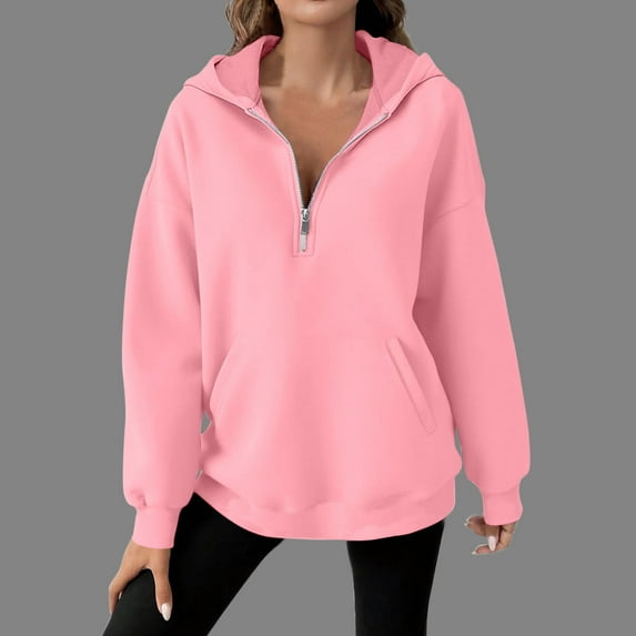 gbyLJF Women's Oversized Half Zip Pullover Solid Color Long Sleeve Hooded Tops Casual Comfy Hoodie with Large Pocket Winter Sweatshirt for Women