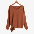 thumbnail image 1 of gbyLJF Women's Oversized V Neck Sweater Loose Fit Long Sleeve Side Tie Pullover Casual Soft Knit Tops Khaki,Free Size, 1 of 8