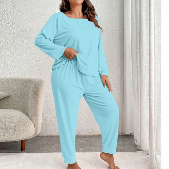 gbyLJF Women's Pajama Sets Solid Color Long-Sleeve Shirt and Long Pants 2 Piece Nightwear Oversized Pajama Set for Women