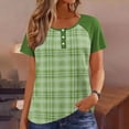 thumbnail image 1 of gbyLJF Women's Printed T-shirts Color Blocked Plaid Summer Tops Short Sleeve Crew Neck Button Pullover Tee Shirts, 1 of 9