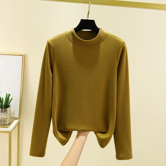 gbyLJF Women's Round Neck T-shirts Lightweight Casual Long Sleeve Pullover Tops Warm Winter Soft Base Layer Shirts