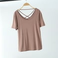 thumbnail image 1 of gbyLJF Women's Round Neck Yoga Shirts Solid Color Criss Cross Back Short Sleeve T-Shirt Casual Loose Fit Workout Top, 1 of 4