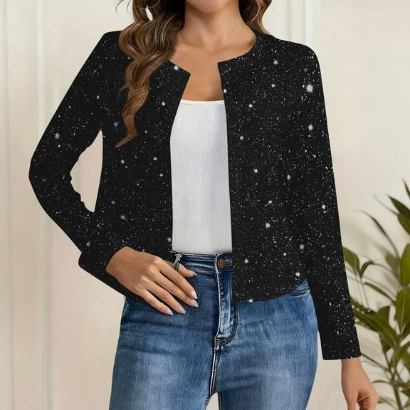 gbyLJF Women's Sequin Cardigan Casual Glitter Long Sleeve Open Front Blouse Coat Party Sparkly Solid Color Jackets