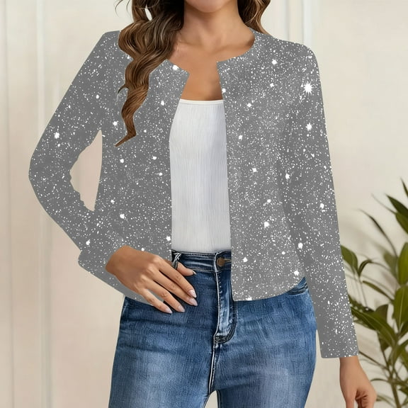gbyLJF Women's Sequin Cardigan Casual Glitter Long Sleeve Open Front Blouse Coat Party Sparkly Solid Color Jackets