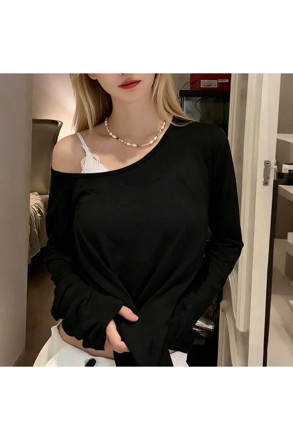 Women's Sheer Off The Shoulder Tops Solid Color Long Sleeve See Through Shirts Lightweight Mesh Cover Up Summer Top