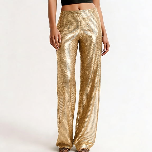 gbyLJF Women's Shiny Wide Leg Pants Party Nightout Hight Waisted Trouser Solid Color Lightweight Outfit Clubwear