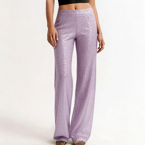 gbyLJF Women's Shiny Wide Leg Pants Party Nightout Hight Waisted Trouser Solid Color Lightweight Outfit Clubwear