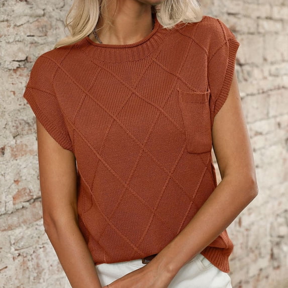 gbyLJF Women's Short Sleeve Sweaters Loose Round Neck Spring Summer Pullover Lightweight Casual Sweater Shirts