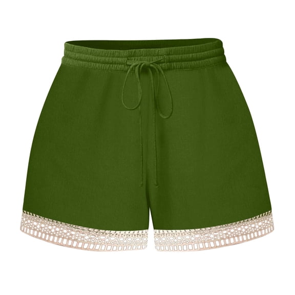 gbyLJF Women‘s Shorts 2024 Summer Cute Lace Trim Shorts Elastic Waist Shorts with Pockets Drawstring Casual Shorts Green XL