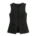 thumbnail image 1 of gbyLJF Women's Sleeveless Suit Jackets Button Down Solid Color Jacket Casual Business Round Neck Blouse Coats with Pockets, 1 of 3