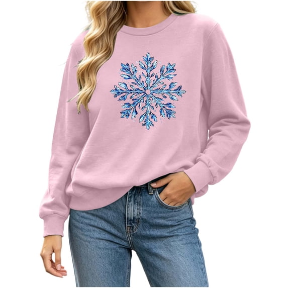 gbyLJF Women's Snowflake Christmas Sweatshirt Fuzzy Long Sleeve Holiday Tops Festival Travel Fleece Warm Pullover
