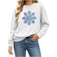 thumbnail image 1 of gbyLJF Women's Snowflake Christmas Sweatshirt Fuzzy Long Sleeve Holiday Tops Festival Travel Fleece Warm Pullover, 1 of 6
