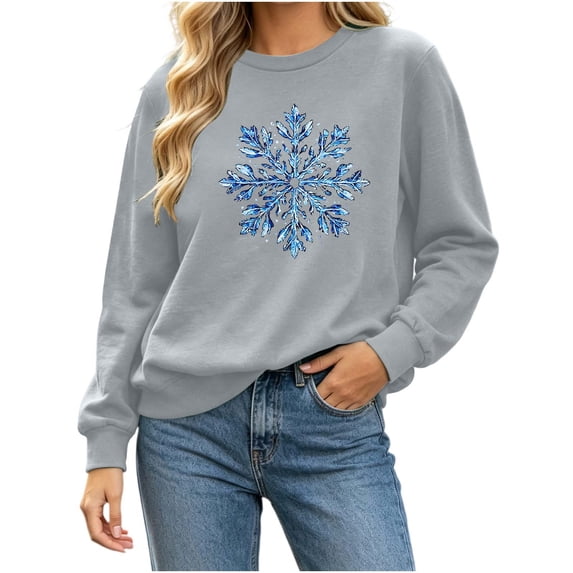 gbyLJF Women's Snowflake Christmas Sweatshirt Fuzzy Long Sleeve Holiday Tops Festival Travel Fleece Warm Pullover