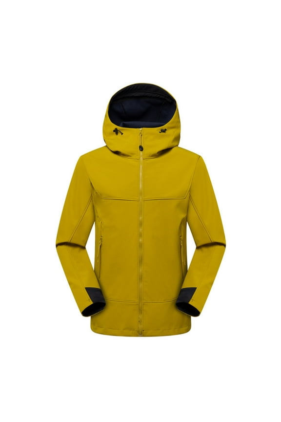 Women's Softshell Jacket With Removable Hood, Fleece Lined and Water Repellent Outdoor Hiking Coat A01_Yellow XXL
