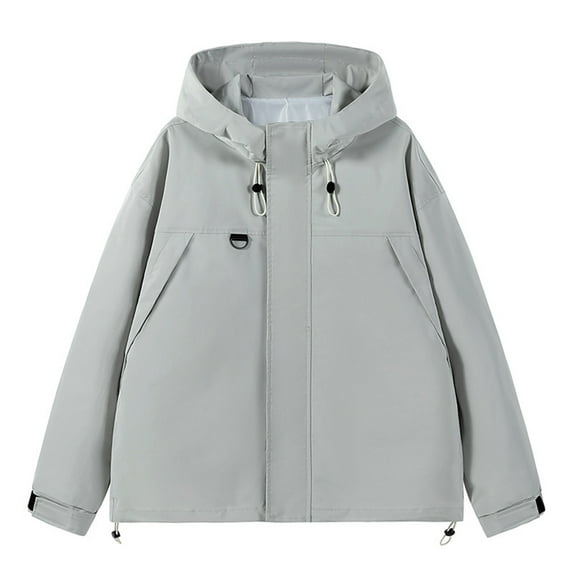 gbyLJF Women's Solid Color Windbreaker Jackets Waterproof and Windproof Hooded Jacket Large-sized Hiking Coat Unisex style