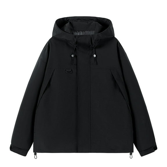 gbyLJF Women's Solid Color Windbreaker Jackets Waterproof and Windproof Hooded Jacket Large-sized Hiking Coat Unisex style