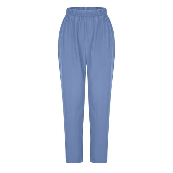 gbyLJF Women's Straight Leg Long Pants 2024 Summer Fashion Elastic High Waist Casual Trousers Pull On Work Pants A01_Blue XL