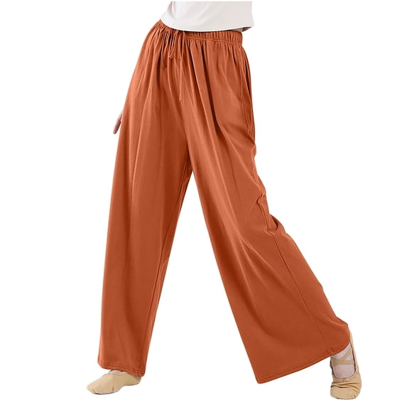 gbyLJF Women's Straight Leg Pants Elastic High Waist Baggy Lounge Pants Summer Lightweight Breathable Work Pants A02_Orange L