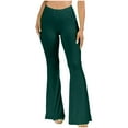 thumbnail image 1 of gbyLJF Women's Stretchy Wide Leg High Waist Bell Bottom Flare Pants with Plus Size Solid Color Ladies Casual Pants Green L, 1 of 6