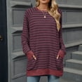 thumbnail image 1 of gbyLJF Women's Striped Long Sleeve Tops Color-blocking Casual Loose Fit Long Top Crew Neck Basic T Shirts with Pockets, 1 of 8