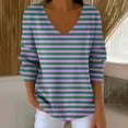 thumbnail image 1 of gbyLJF Women's Striped Printed Knitted Sweater Casual Loose Comfortable V-neck Long Sleeve Pullover Fall Winter Casual Base Layer Shirts Top, 1 of 6