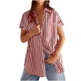 thumbnail image 1 of gbyLJF Women's Striped Short Sleeve Shirts Button Down Collared Tops Loose Fit Casual Long Blouses with Pocket, 1 of 6