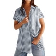thumbnail image 1 of gbyLJF Women's Striped Short Sleeve Shirts Button Down Collared Tops Loose Fit Casual Long Blouses with Pocket, 1 of 6
