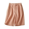 thumbnail image 1 of gbyLJF Women's Summer Bermuda Shorts High Waisted Cotton Linen Shorts Dressy Casual Pleated Wide Leg Shorts A01_Pink XXL, 1 of 6