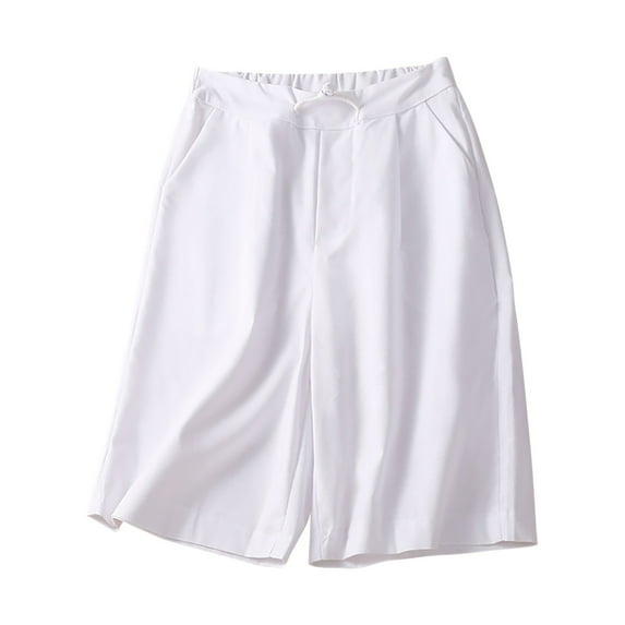 gbyLJF Women's Summer Bermuda Shorts High Waisted Cotton Linen Shorts Dressy Casual Pleated Wide Leg Shorts A01_White XL