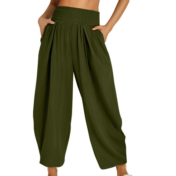 gbyLJF Women's Summer High Waisted Baggy Wide Leg Pants Casual Ankle Length Trouser 2024 Trendy Street Trousers with Pockets