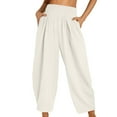 thumbnail image 1 of gbyLJF Women's Summer High Waisted Baggy Wide Leg Pants Casual Ankle Length Trouser 2024 Trendy Street Trousers with Pockets, 1 of 5