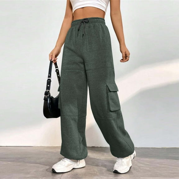 gbyLJF Women's Sweatpants Solid Color Elastic Waist Drawstring Trousers Casual Loose Long Pants with Pockets Jogging Pants